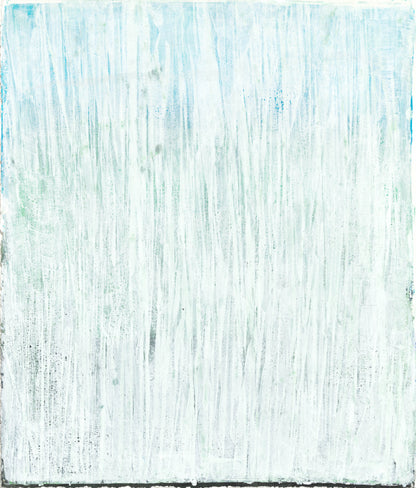 Seagrass 05 Original Monoprint from the Seagrass Collection showcasing layered white and aqua hues. A calming ocean-themed wall art piece.