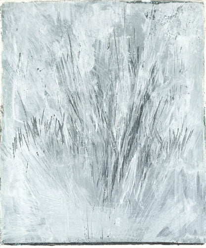 Seagrass 02 Original Fine Art Monoprint by Carrie Bergey featuring abstract aquatic grass in cool gray tones with expressive, layered strokes.