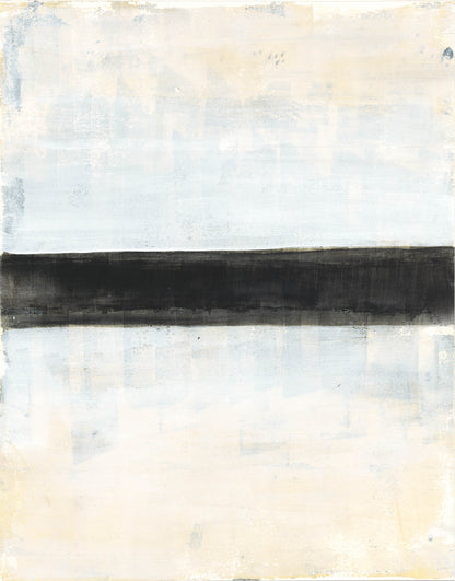 Second piece in the Tux Original Fine Art Monoprint Diptych by Carrie Bergey, featuring a horizontal black stripe on a soft neutral background.
