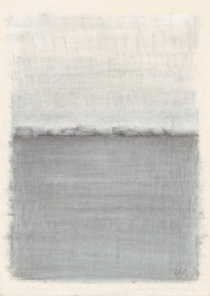 Duplicate of right panel from Vista 02-04-05 Triptych by Carrie Bergey with textured graphite layers forming a calm oceanic horizon.