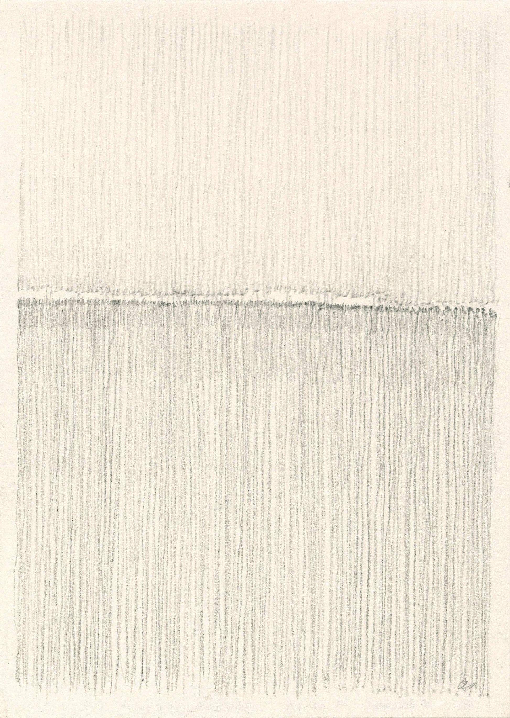 Duplicate of middle panel from Vista 02-04-05 Triptych by Carrie Bergey, emphasizing vertical graphite lines in abstract minimalism.