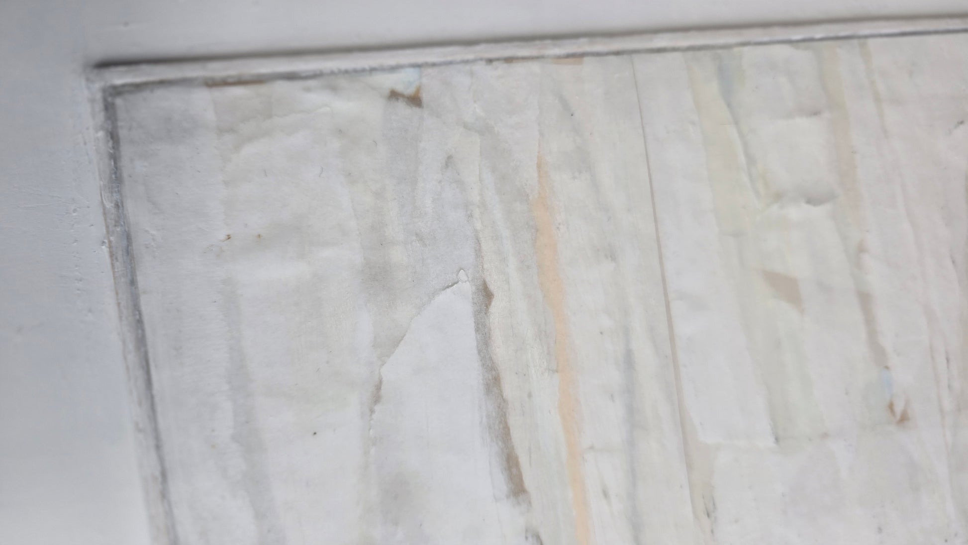 Close-up of Beyond Tiburon - Sailing by Carrie Bergey showing layered textures and subtle cream and grey hues in the original mixed media artwork.