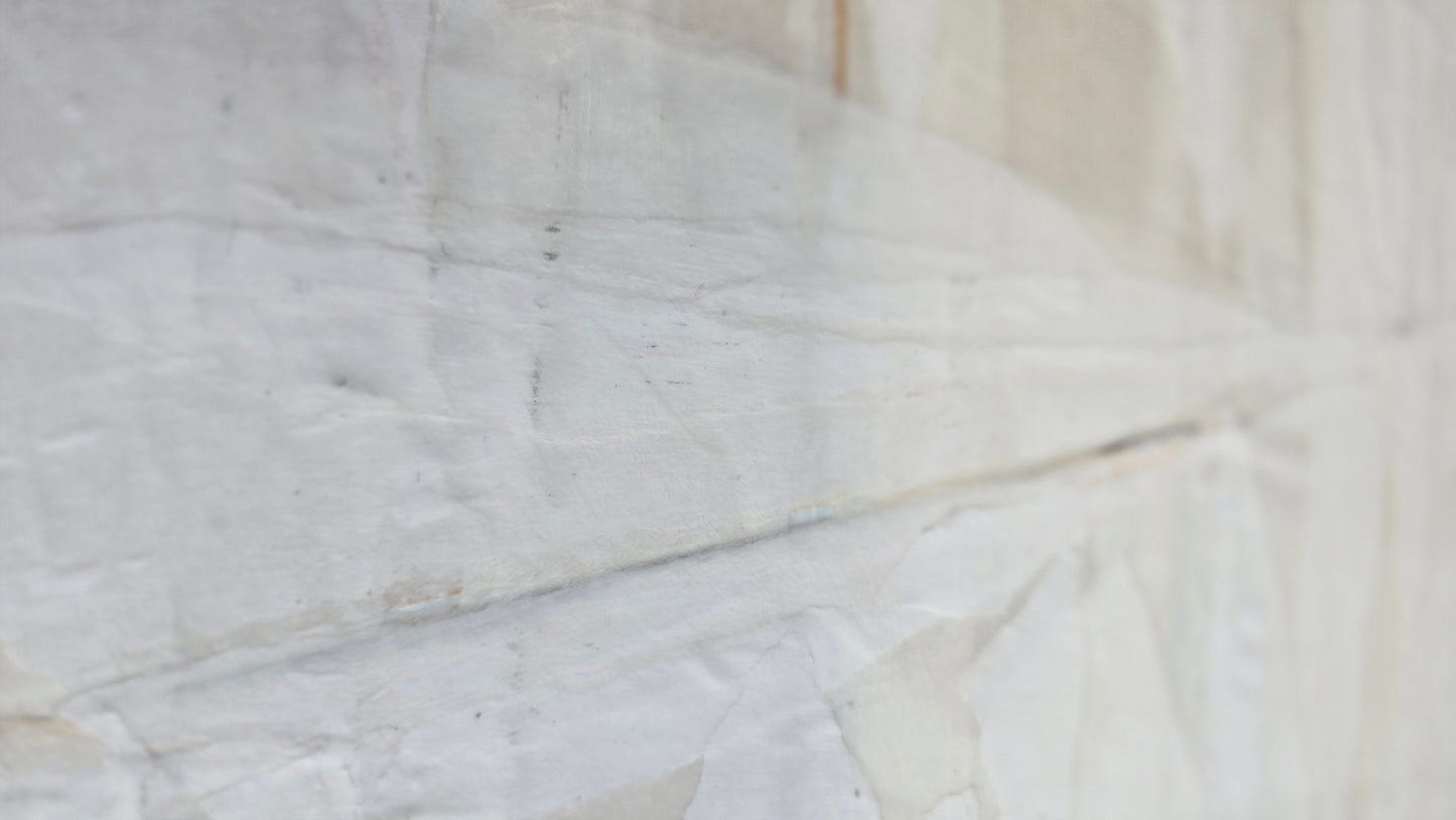 Detail view of Beyond Tiburon - Sailing 18x24 original art by Carrie Bergey highlighting the tactile texture and soft white palette of the sailboat.