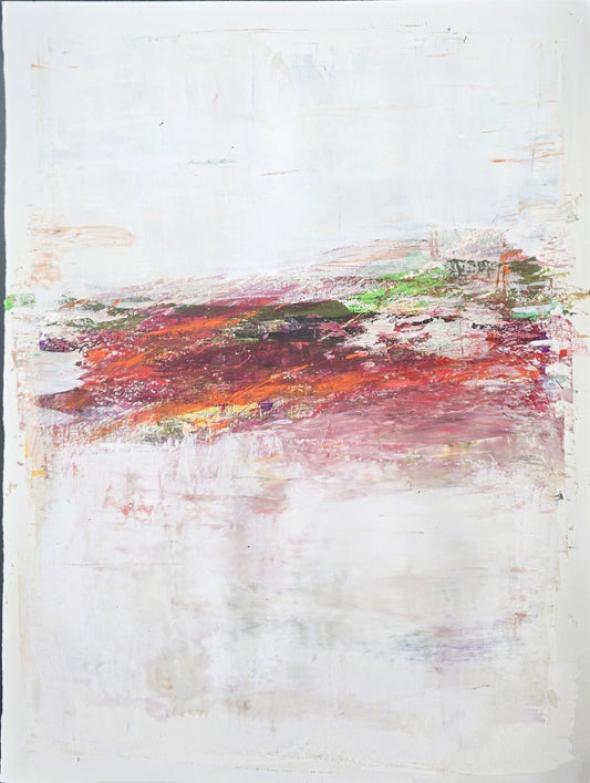 Full Spectrum Acrylic Painting - Carrie Bergey features bold reds, greens, and violets in an abstract composition. Original gouache artwork for modern decor.