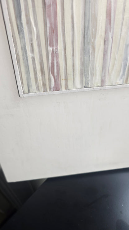 Detail of the lower section of In-Line Minimalist Mixed Media Art by Carrie Bergey highlighting the subtle texture and clean white border.