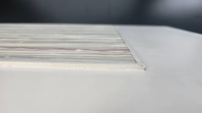 Side view of In-Line Minimalist Mixed Media Art by Carrie Bergey emphasizing the dimensional depth of the mixed media surface.
