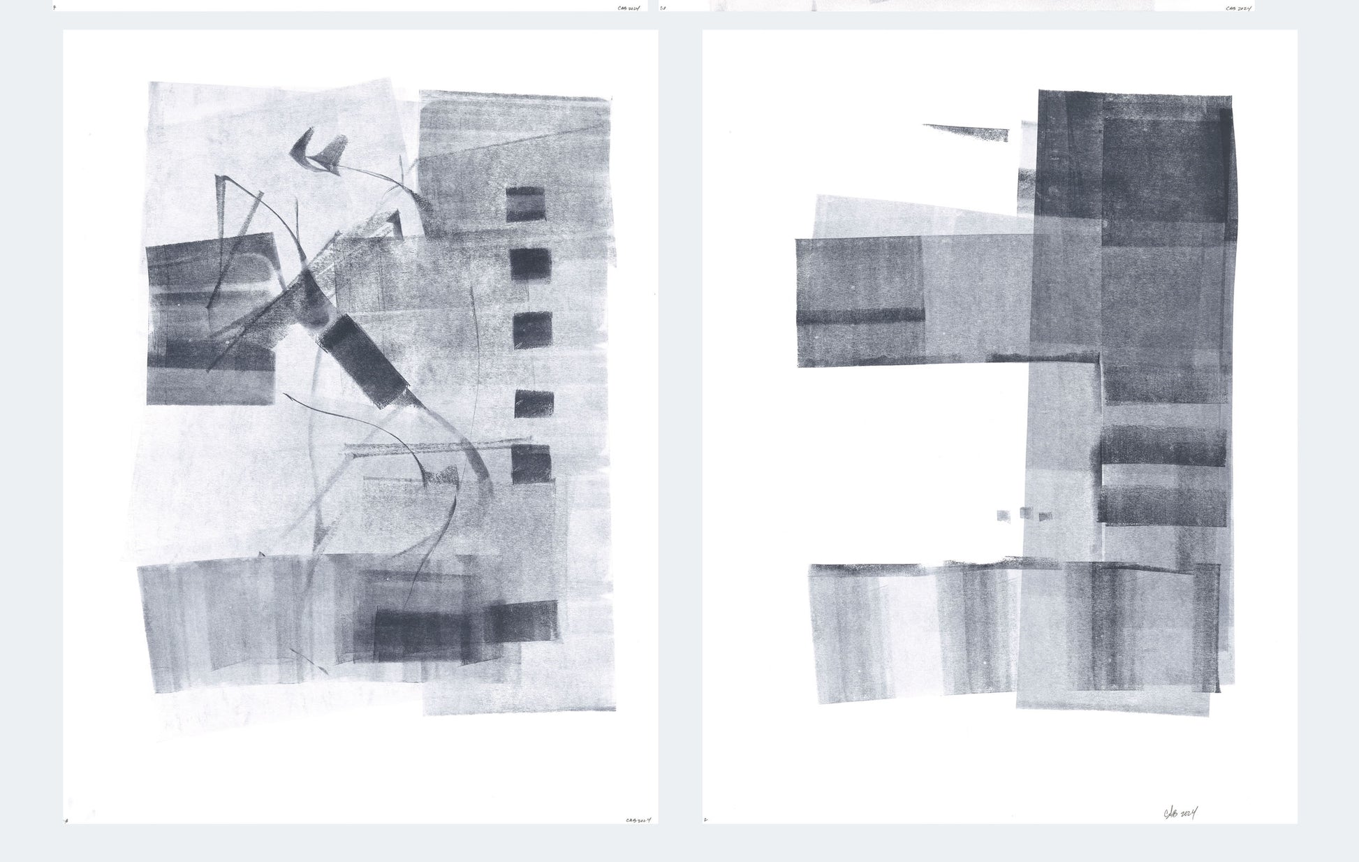 Side-by-side layout of Ink on Paper 02-08 Original Fine Art Painting Diptych Collection highlighting modern abstract ink artwork.