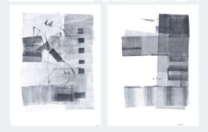 Side-by-side layout of Ink on Paper 02-08 Original Fine Art Painting Diptych Collection highlighting modern abstract ink artwork.