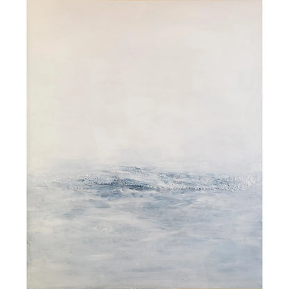Jute Billows Original Fine Art Painting by Carrie Bergey features a serene abstract seascape in soft whites and blues. Ideal for modern home decor.