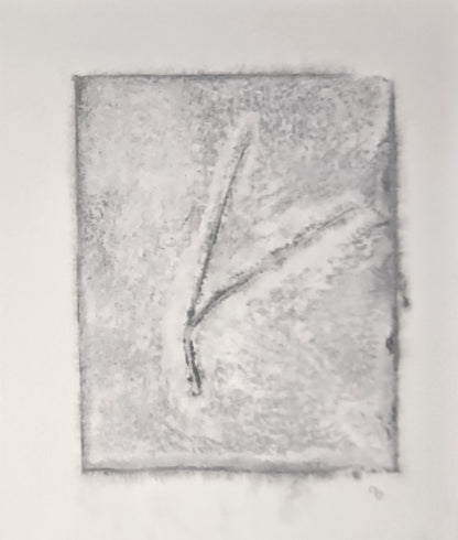 Light-toned Pine Needles Art monoprint by Carrie Bergey with soft textures and abstract pine needle design in subtle grey shades.
