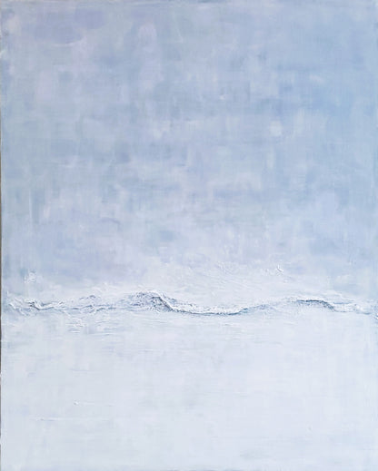 Restorative Roller Original Fine Art Painting by Carrie Bergey featuring textured ocean waves in soft blue and white tones, ideal for serene home decor.