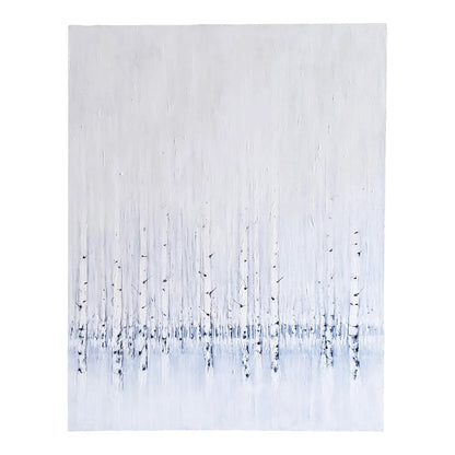 Sea of Aspen Original Fine Art Painting by Carrie Bergey features abstract aspen trees in soft blue and grey tones, ideal for serene home decor.